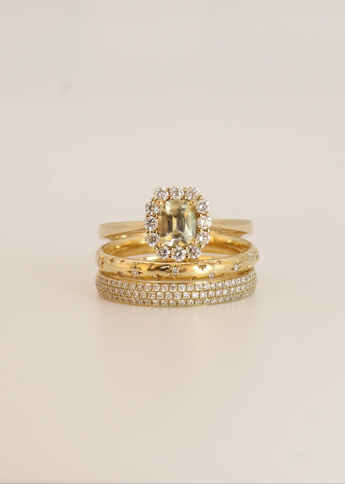 Butter Yellow Sapphire and Diamond cluster ring