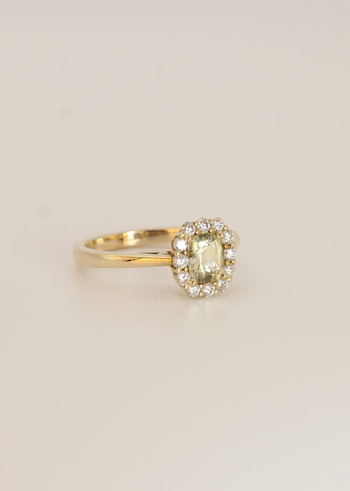 Butter Yellow Sapphire and Diamond cluster ring