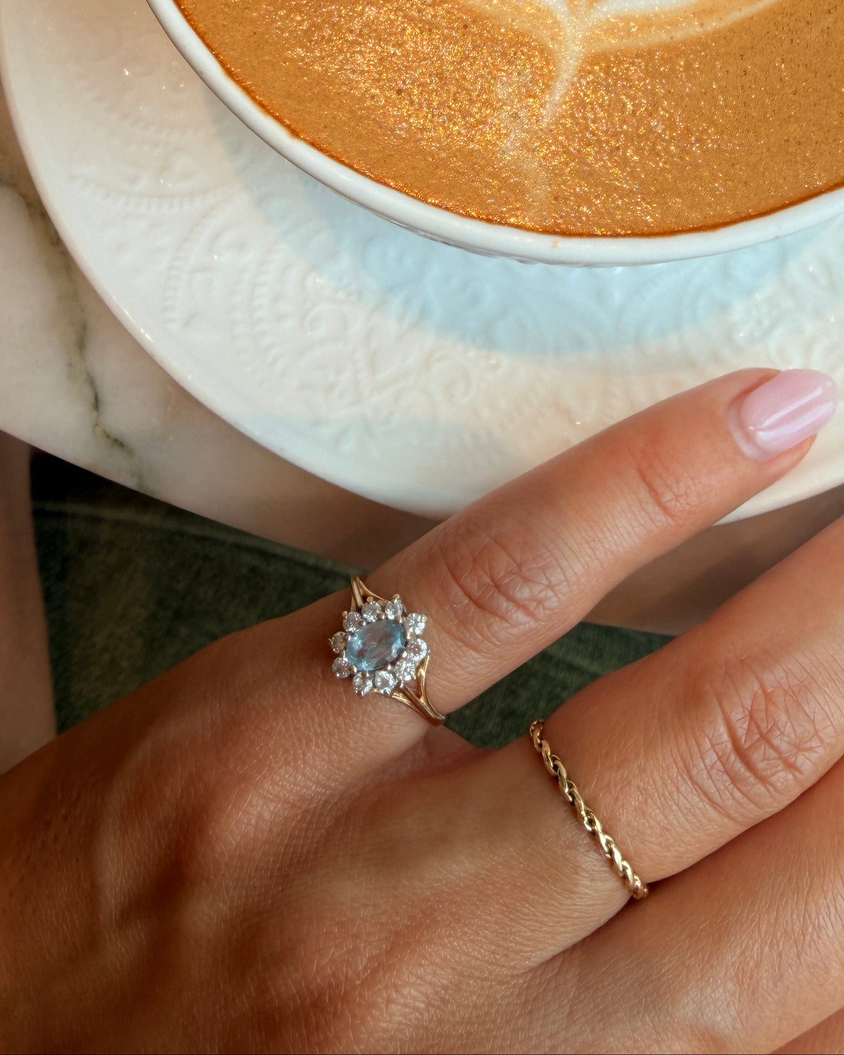 Aquamarine and Diamond cluster ring