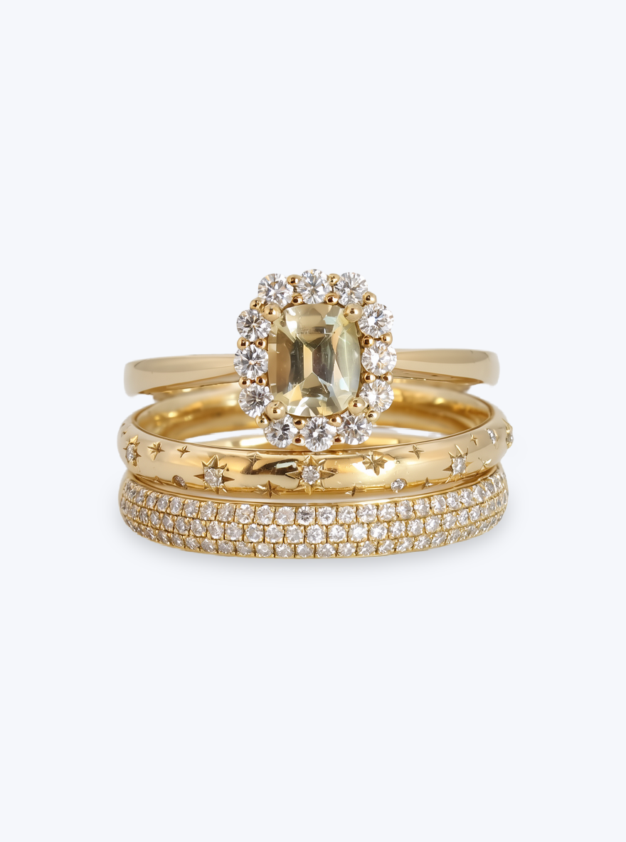 Butter Yellow Sapphire and Diamond cluster ring