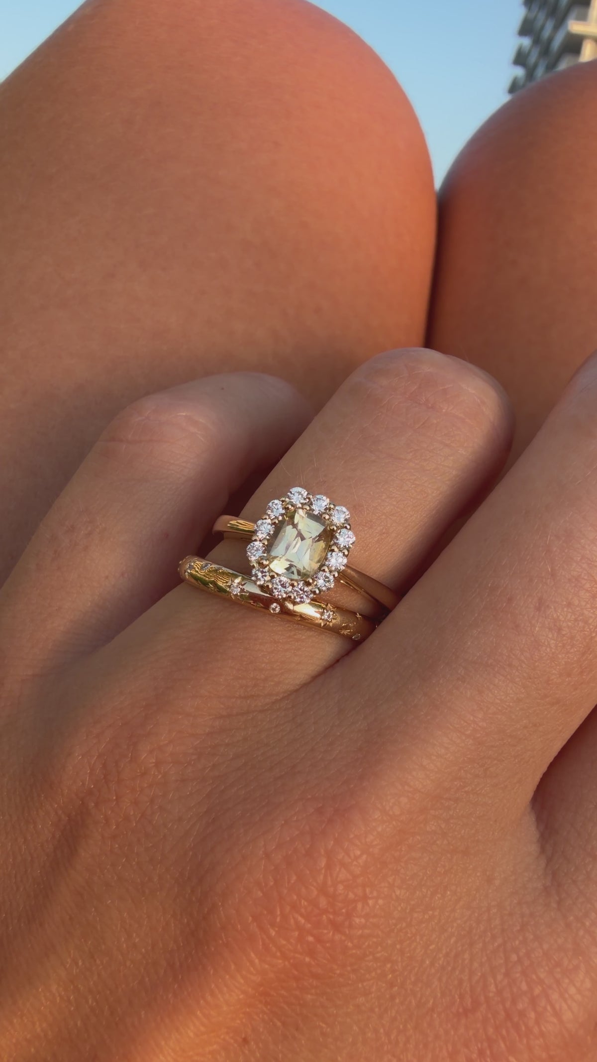 Butter Yellow Sapphire and Diamond cluster ring